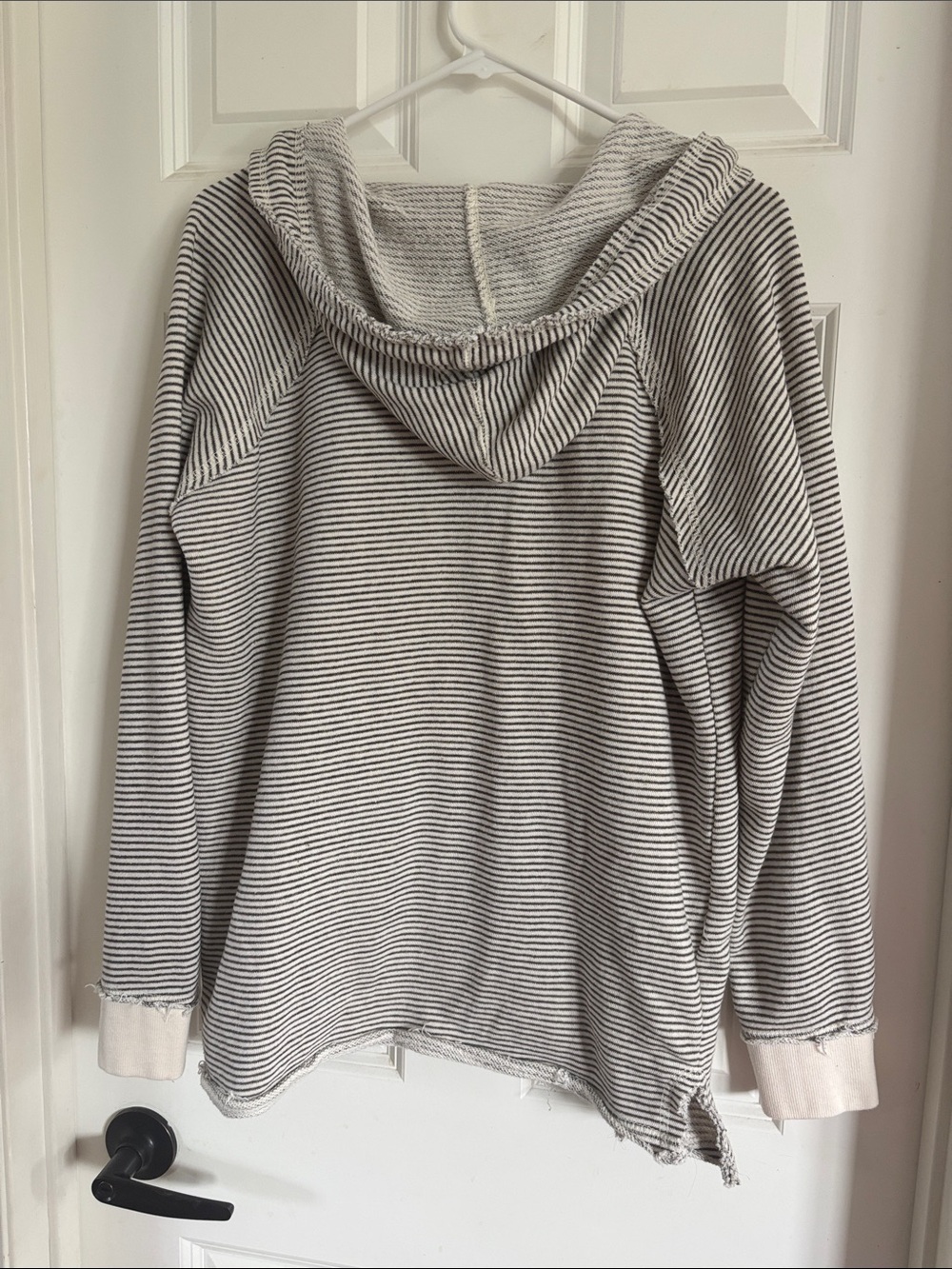 Lakegirl Striped Scoop-Neck Hoodie Sweater - Cream & Black - Picture 2 of 4